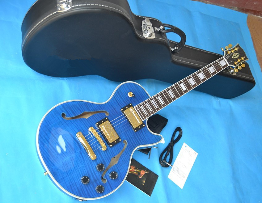 Semi Hollow LP Custom Electric Guitar blue F-1381