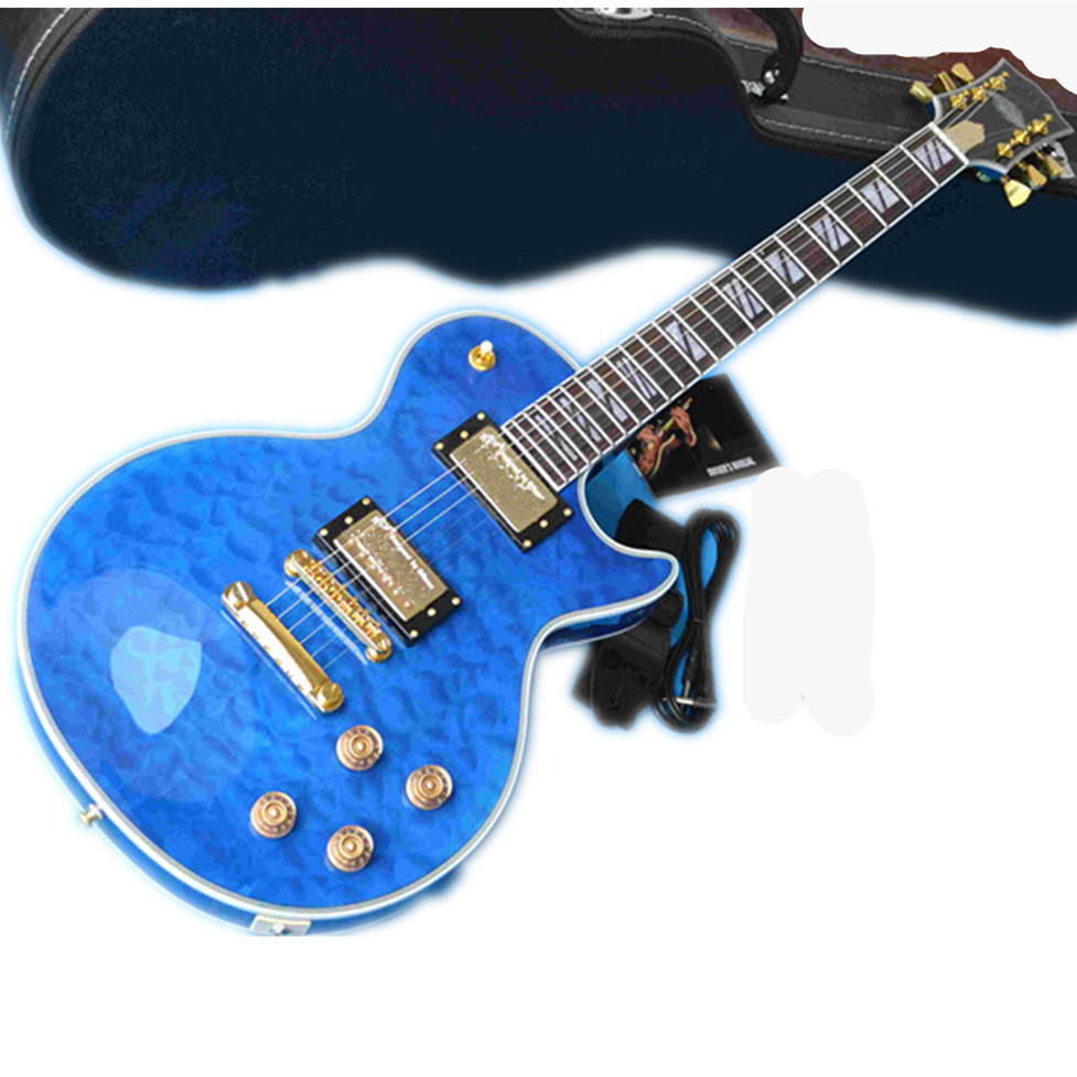 LP Custom Electric Guitar Blue Big flower maple top F-1417