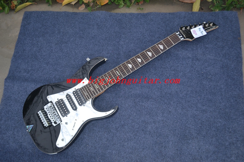 7 Strings double wave electric guitar in black 3014
