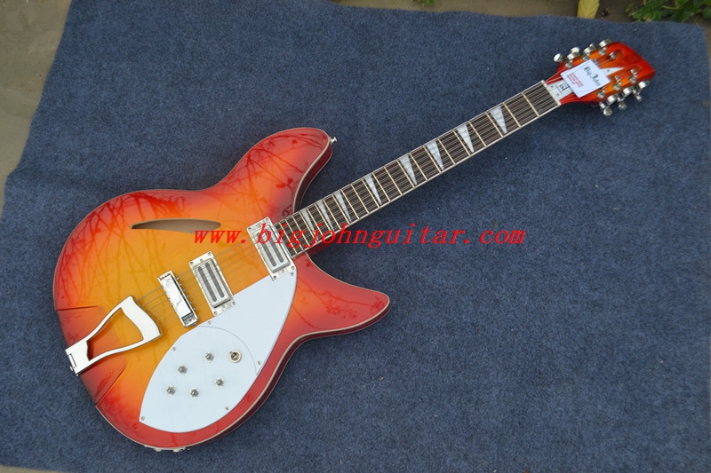 Semi-hollow LP rickenbank electric guitar in orange 3022