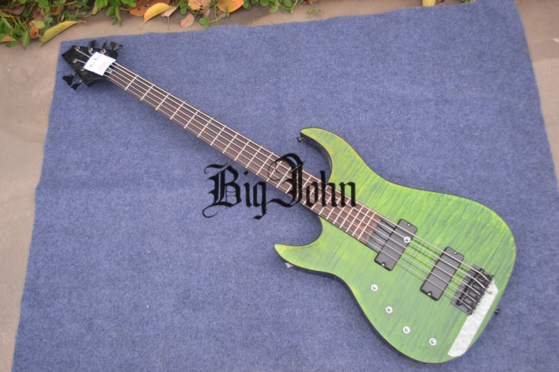 Left hand 5 Strings electric bass guitar in green 3121
