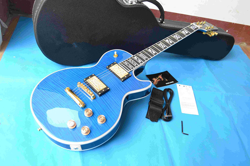 LP Custom Electric Guitar BLUE ebony fingerboard wrap fret 1416