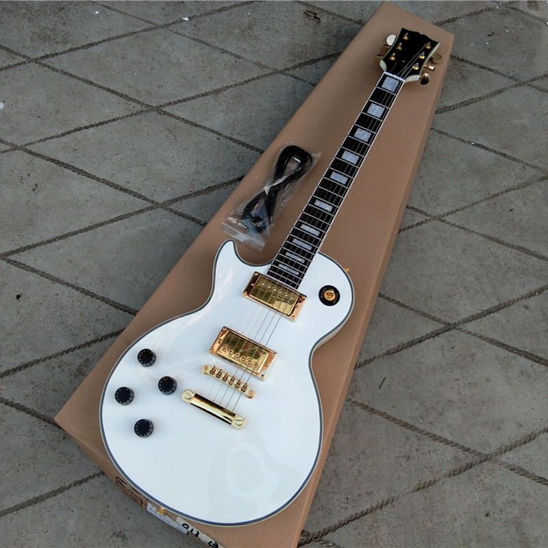 New White Left Handed Electric Guitar,Gold Hardware 181