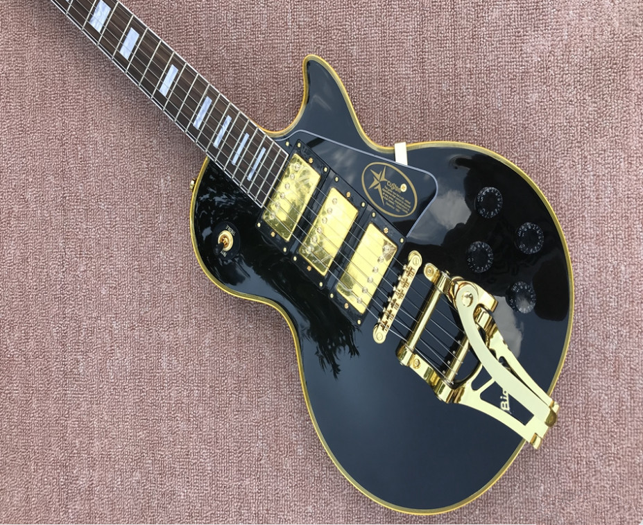 LP Custom Electric Guitar,Big Rocker Bridge Gold Hardware