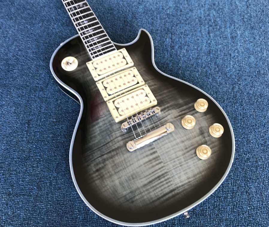 Gray LP Custom Shop Electric Guitar,3PCS Pickups Chrome Hardware