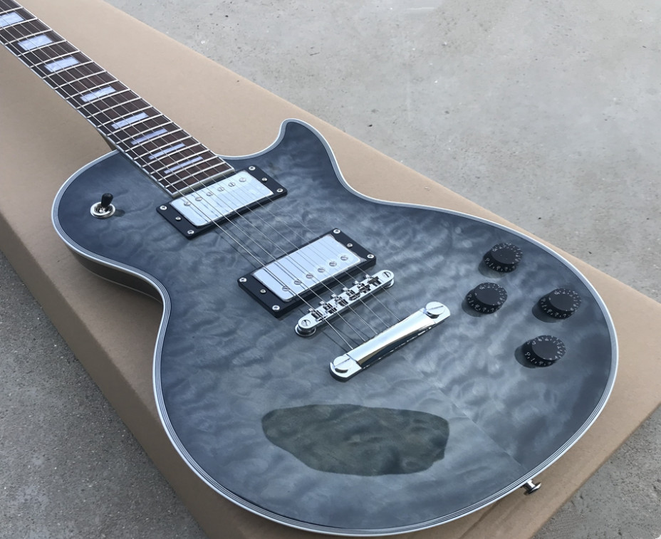 LP Custom Electric Guitar,Gray Quilted Maple Top Chrome Hardware