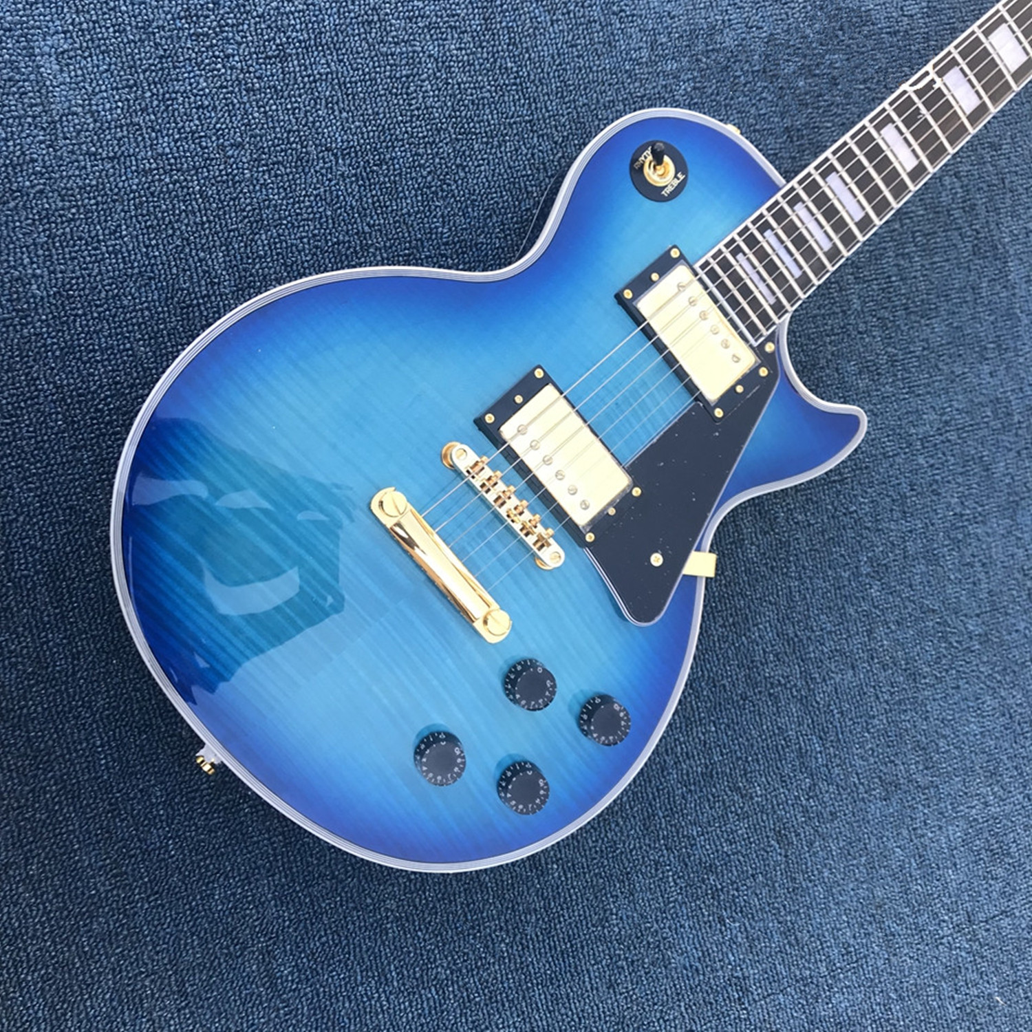 LP Custom Electric Guitar,Gold Hardware Blue Flame Maple Top