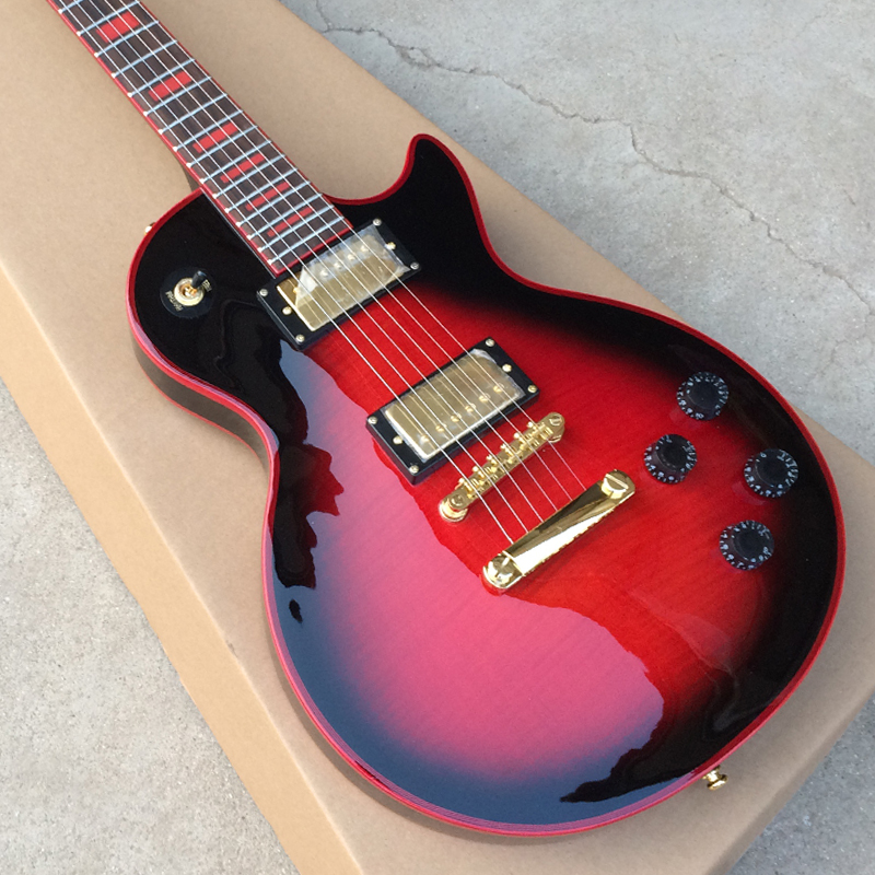 LP Custom Electric Guitar Red Edge Gold Hardware