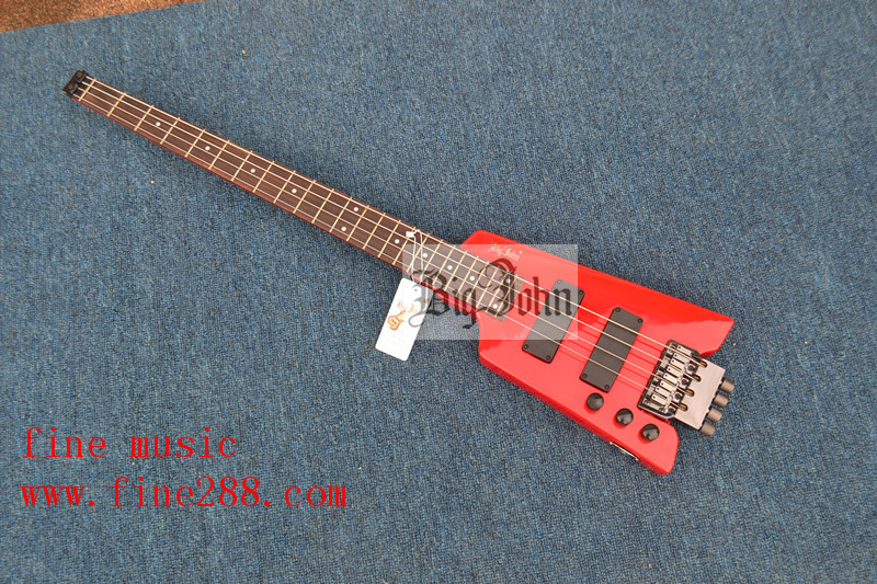 free shipping lefthand headless red color electric bass F-3369