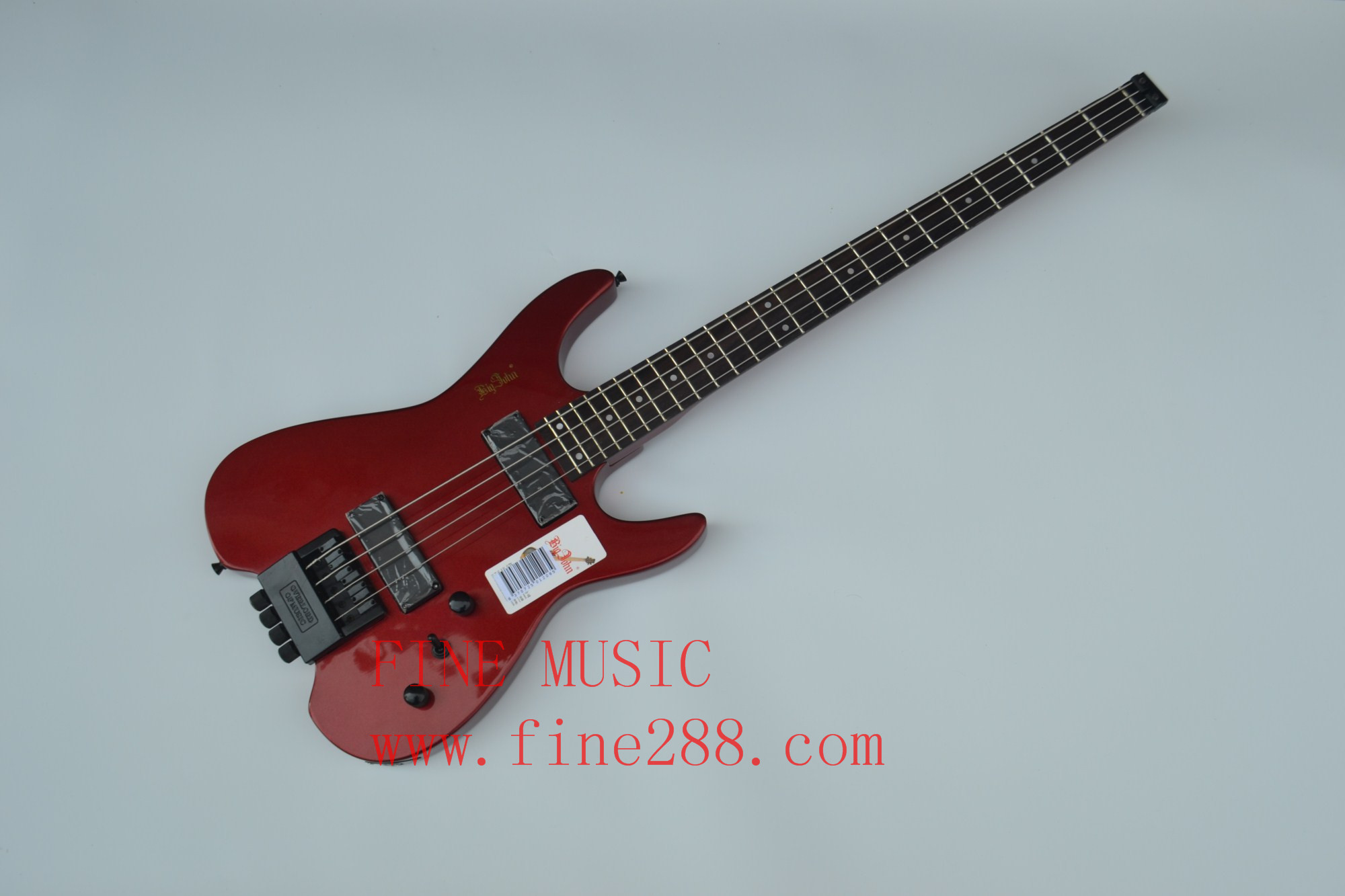 free shipping metal red color headless electric guitar F-12140