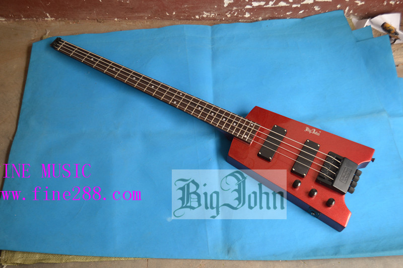 4 string metal red lefthand headless electric bass F-3319