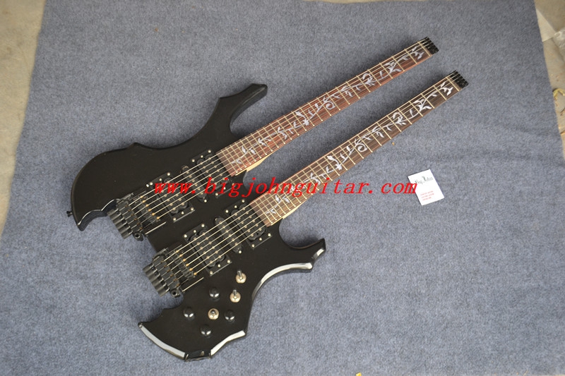 Double neck headless electric guitar in black 3141