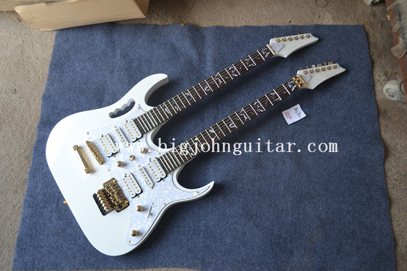 Double neck electric guitar white double wave guitar 3153