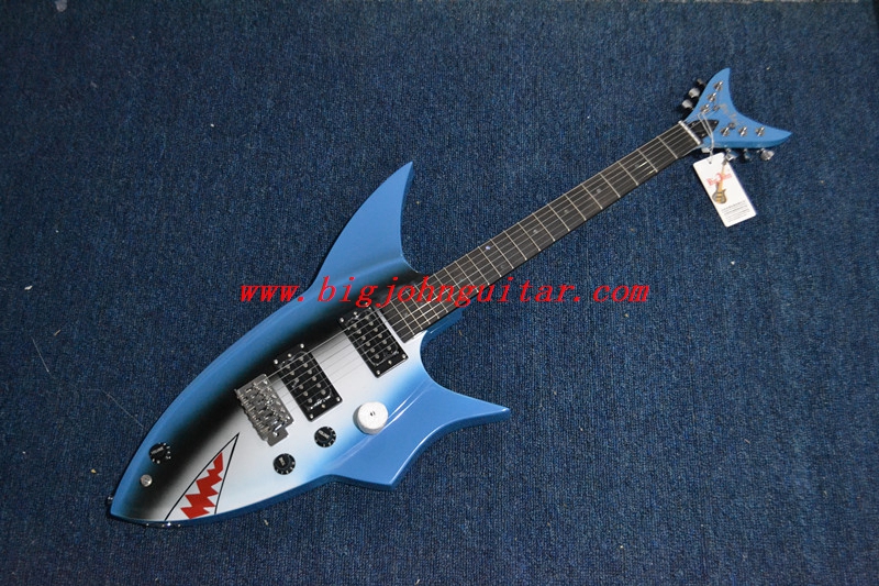 free shipping blue color shark shape electric gutiar F-3392