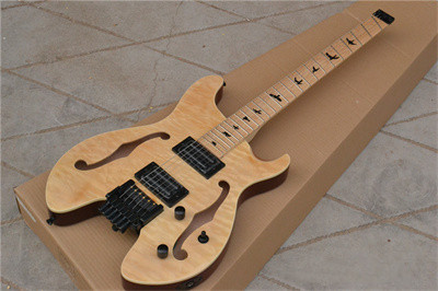 Fan Fretted Semi Hollow Headless Electric Guitar,Double track