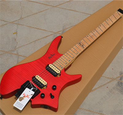Fan Fretted Headless Electric Guitar,Matte Red Flame Maple Top B