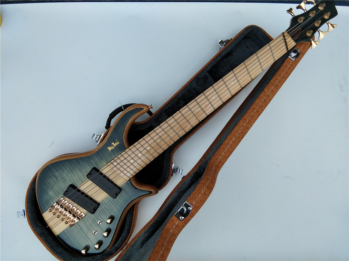 6 string fan fret transblue color electric bass F-3370