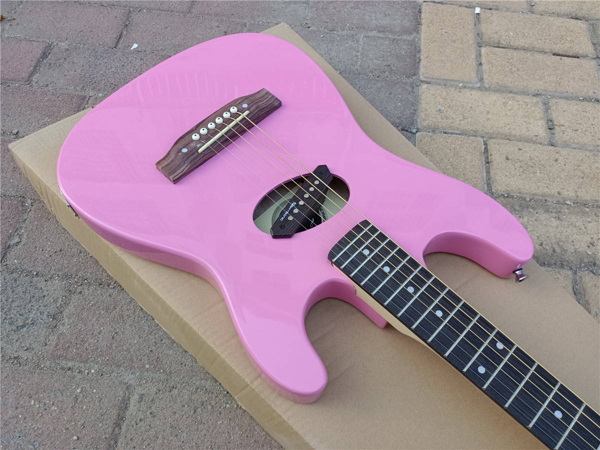 Pink Acoustic Electric Guitar Rosewood Fingerboard 458