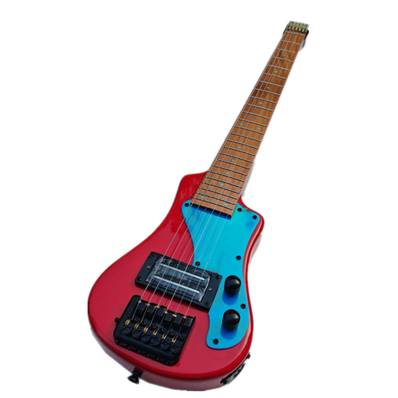 Red MINI Headless electric guitar Roasted Maple Neck BJ-751