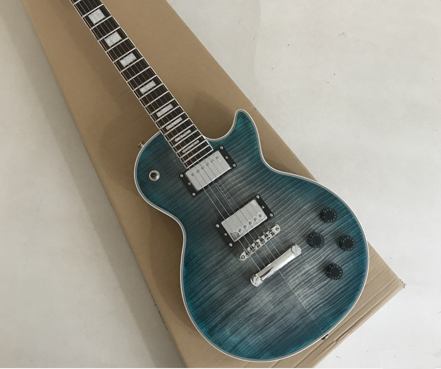 LP Custom Electric Guitar,Gray Circle Blue Chrome Hardware