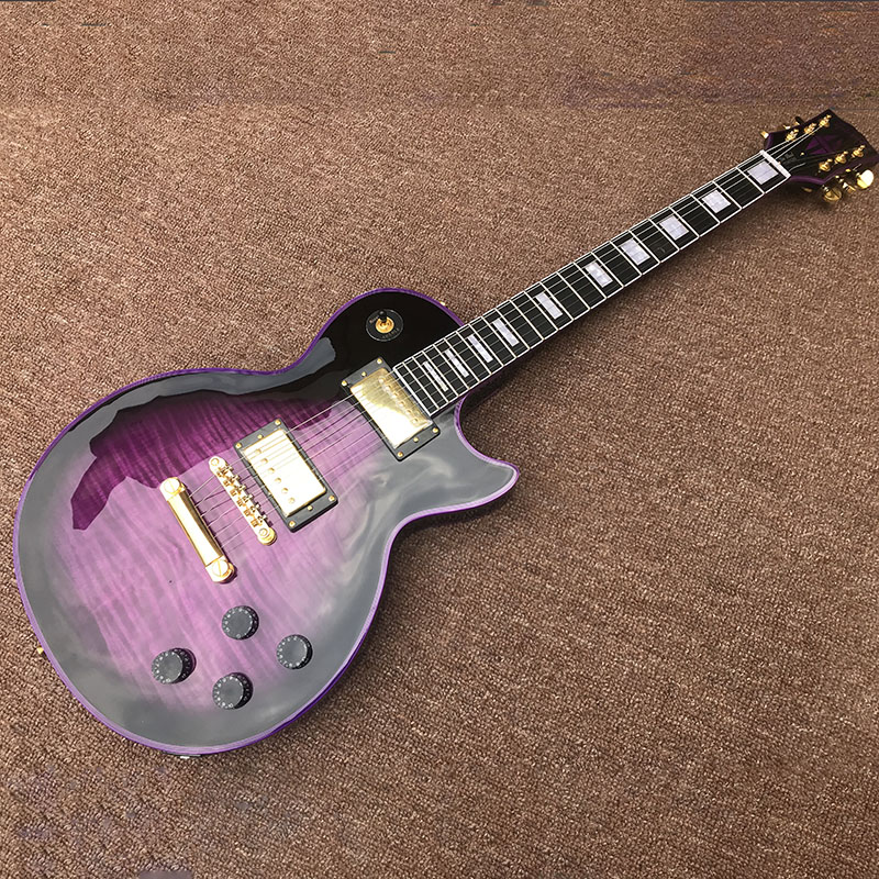 Purple LP Electric Guitar,Flame Maple Top Body Gold Hardware