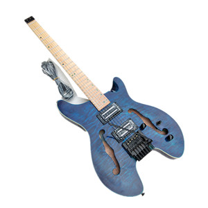 Blue Semi Hollow Headless Electric Guitar BJ646