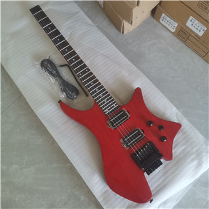 Matte Red Headless Electric Guitar, ash body BJ648