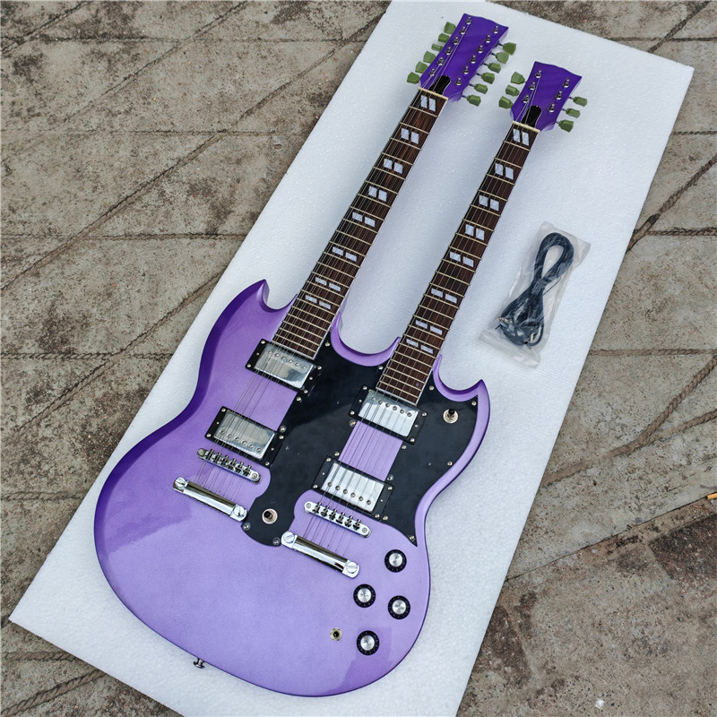 Purple Double Neck SG Electric Guitar 12 and 6 Strings Guitar