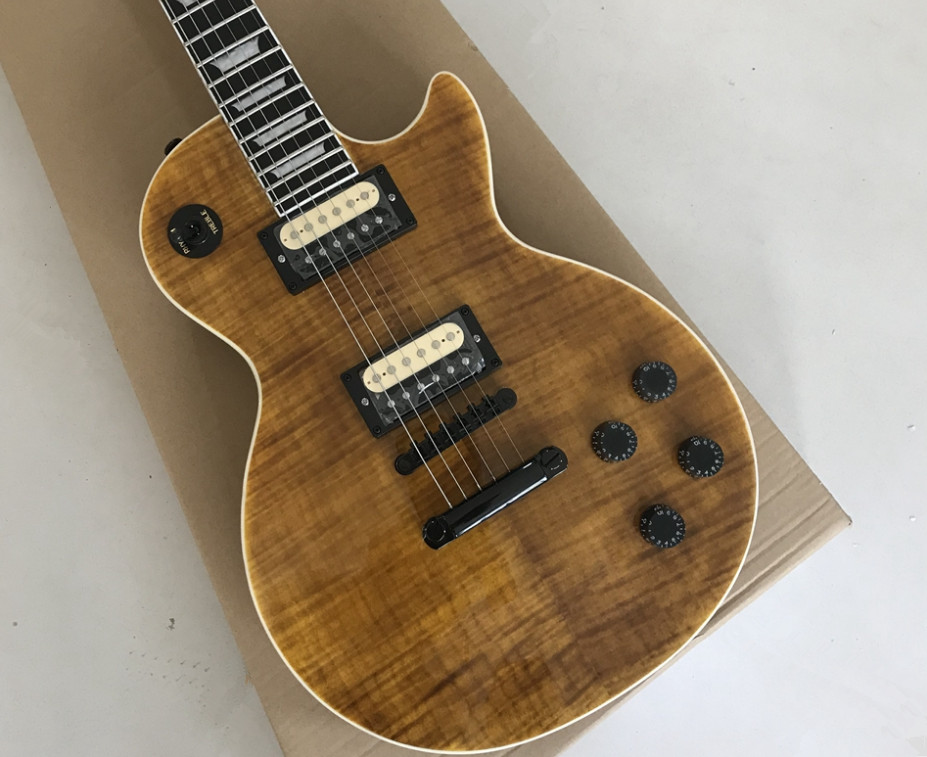 Brown Lp Standard Electric Guitar,Black Hardware Flame Maple Top