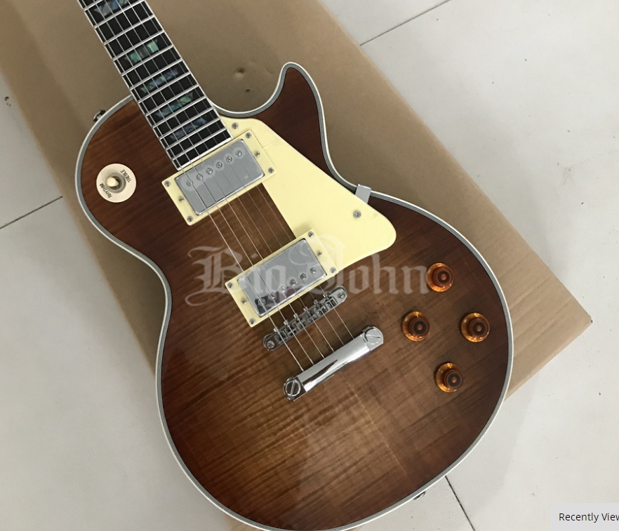 Dark Brown LP Standard Electric Guitar, Flame Maple Body BJS190