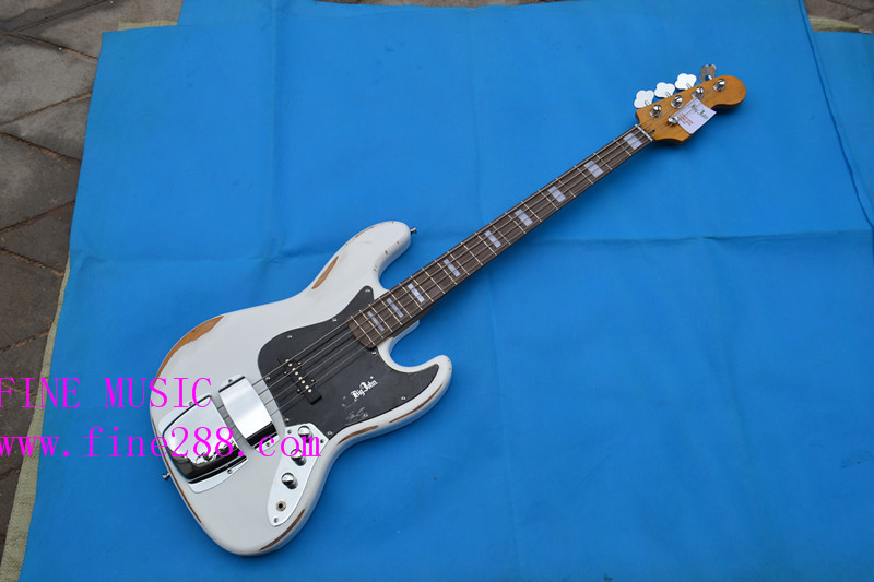 free shipping 4 string white make old electric bass F-3308