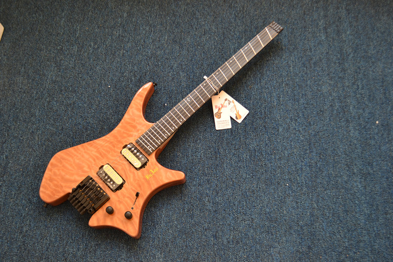 Fanned Headless electric guitar flame maple top body B 3374