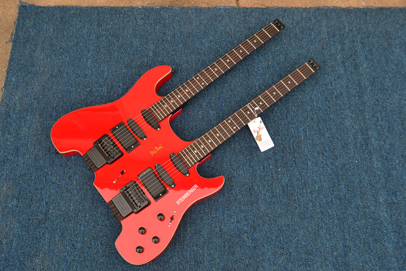 Double neck headless electric guitar red 3377