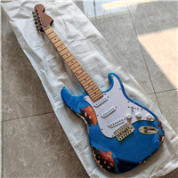 relic version st electric guitar, handmade blue 693